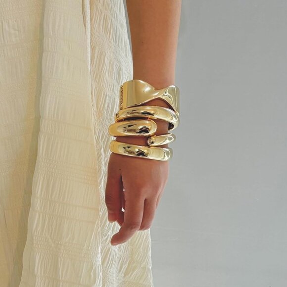 Women Chunky Bangle Bracelets Set Gold Wide Wrist Cuff Jewelry Gift - Picture 2 of 6